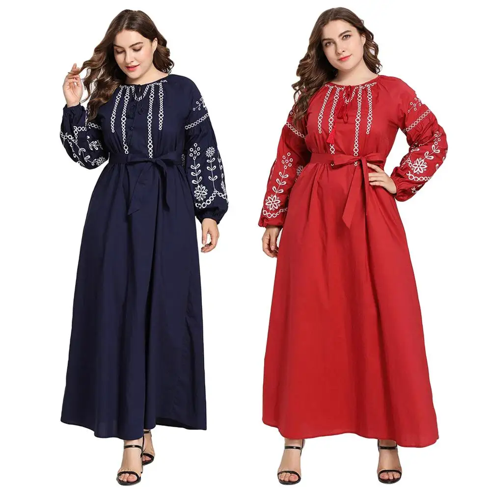 Женское длинное платье-абайя большого размера с вышивкой, мусульманский кафтан для вечеринки, платье Jilbab, одежда в исламском стиле, свободн...