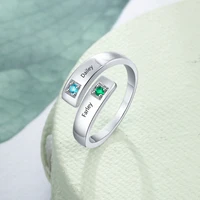 925 sterling silver personalized mothers rings with 2 birthstones engraved name rings for women customized jewelry gift