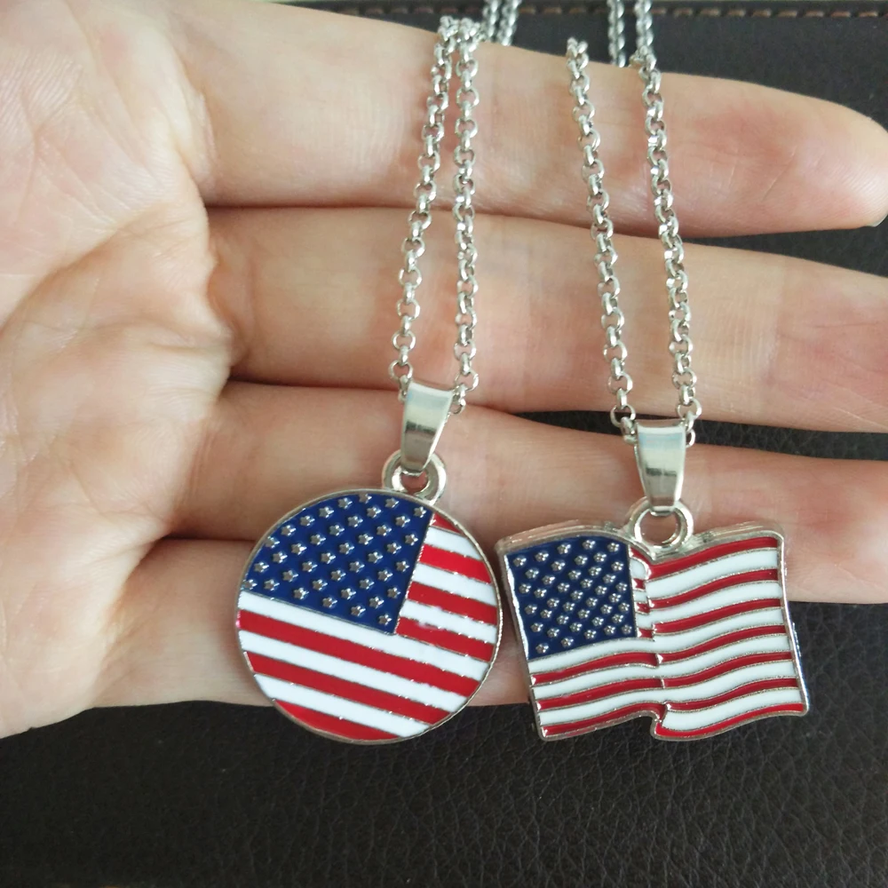 Модное металлическое ожерелье с подвеской в виде флага США для женщин и мужчин