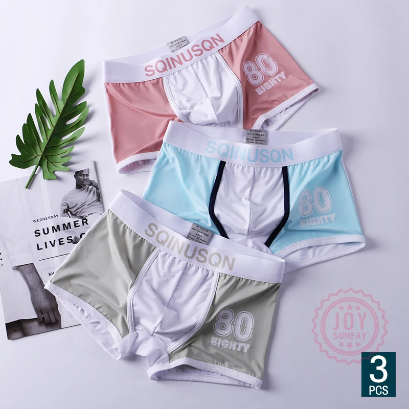 

3Pcs/Lot Personality Men's Ice Silk Boxers Fashion Trend Boy Breathable Mid-waisted Comfortable Fit Cool Sports Male Underwear