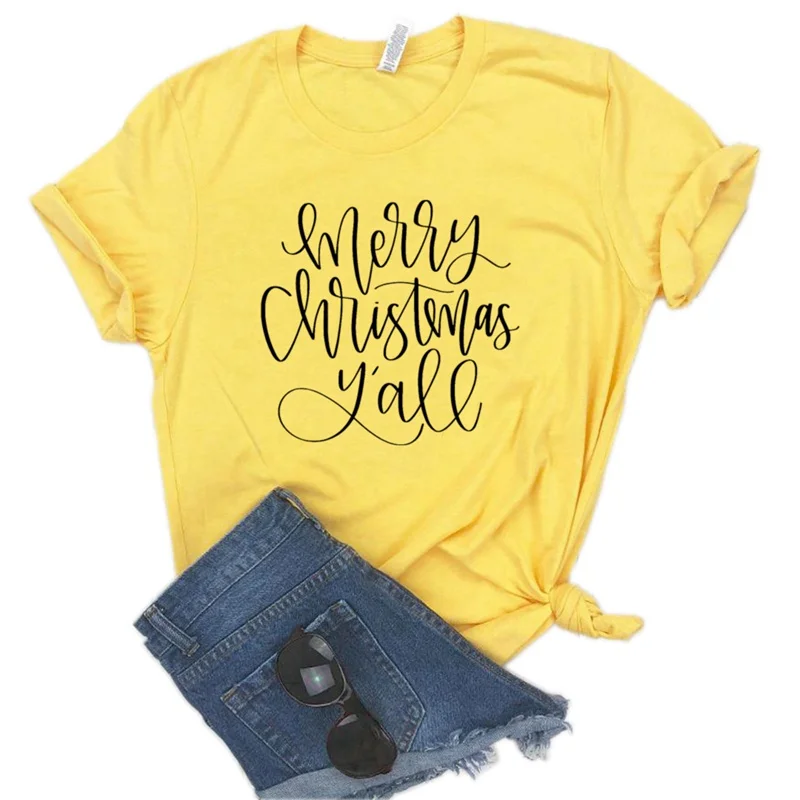 

Women T Shirt Merry Christmas Y'all Letters Print Tshirt Women Short Sleeve O Neck Loose T-shirt Ladies Summer Causal Tee Shirt