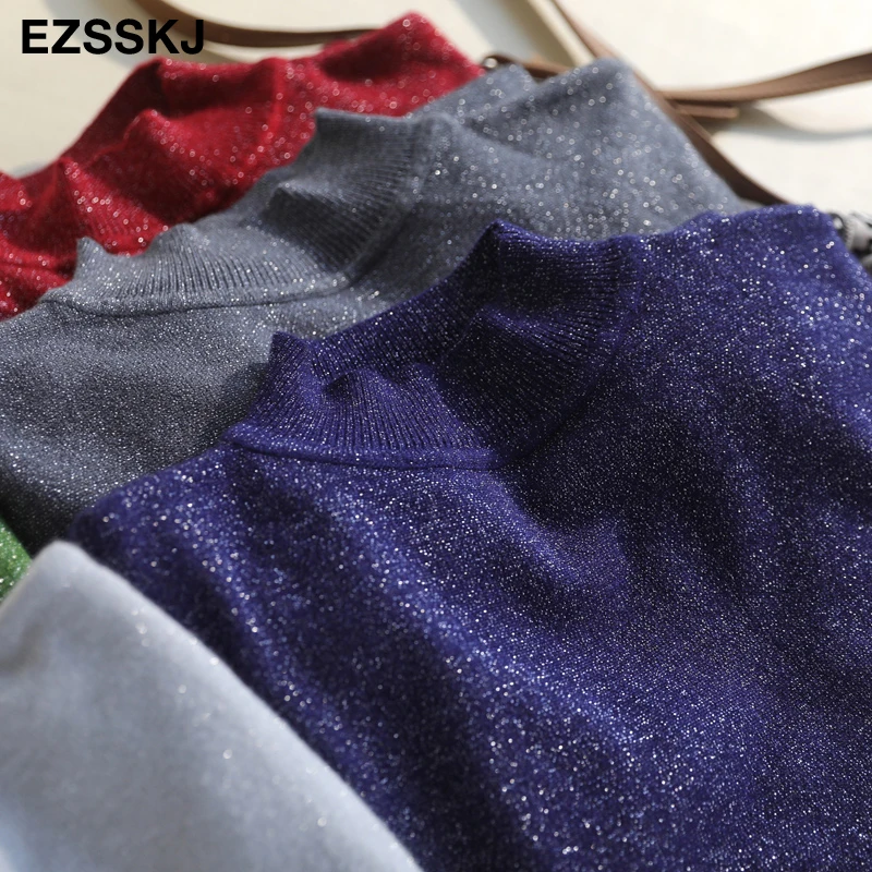 Женский свитер оверсайз с люрексом блестящий вязаный пуловер длинным рукавом и