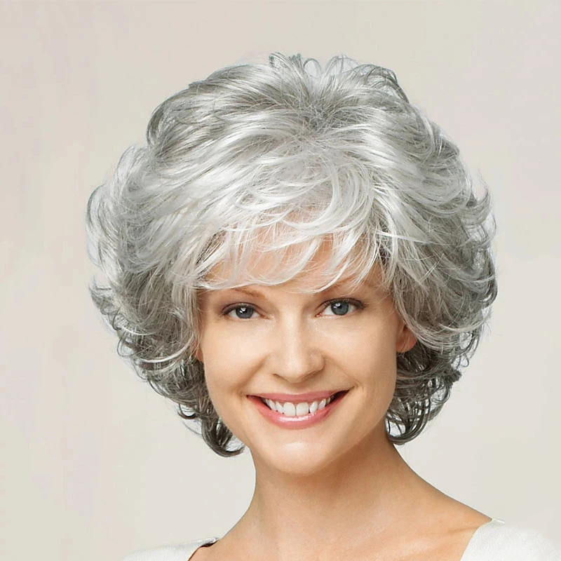 Парик HAIRJOY для женщин серебристый белый серый с эффектом омбре короткими