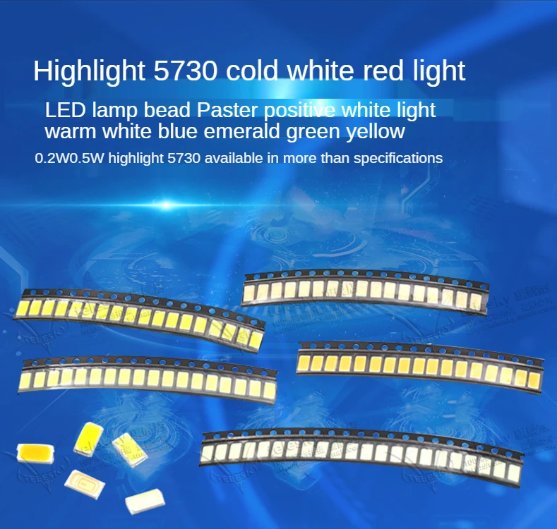 

50 Pcs/Set Polouta 0.5W 5730 60mA 3.3-3.6V Highlight Light LED Patch SMD Lamp Beads White Red Purple Blue Electronic Omponents