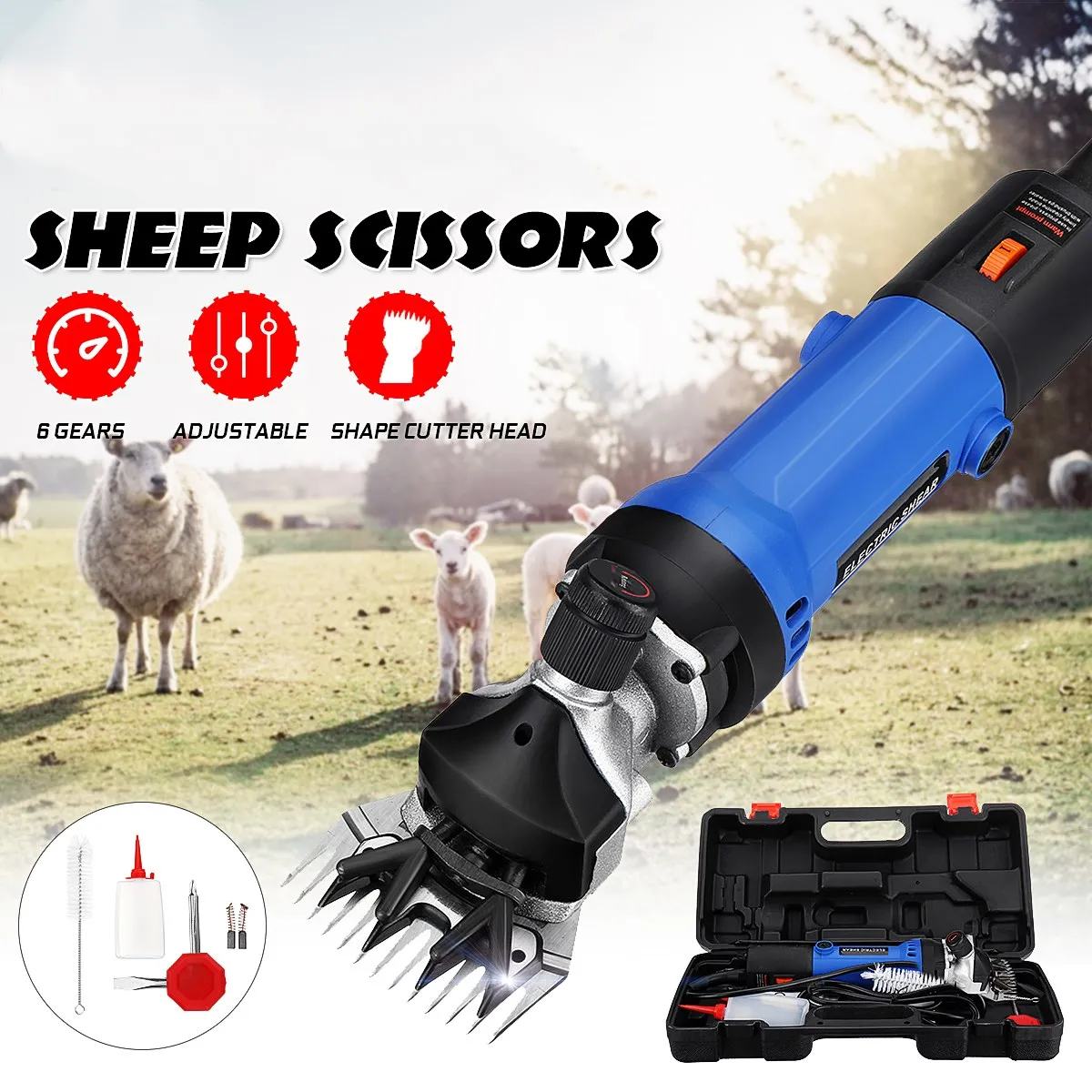 

1200W 220V/110V 6 Speed Electric Sheep Goat Shearing Machine Farm Pet Animal Shear Hair Clipper Scissor Cutter Kit