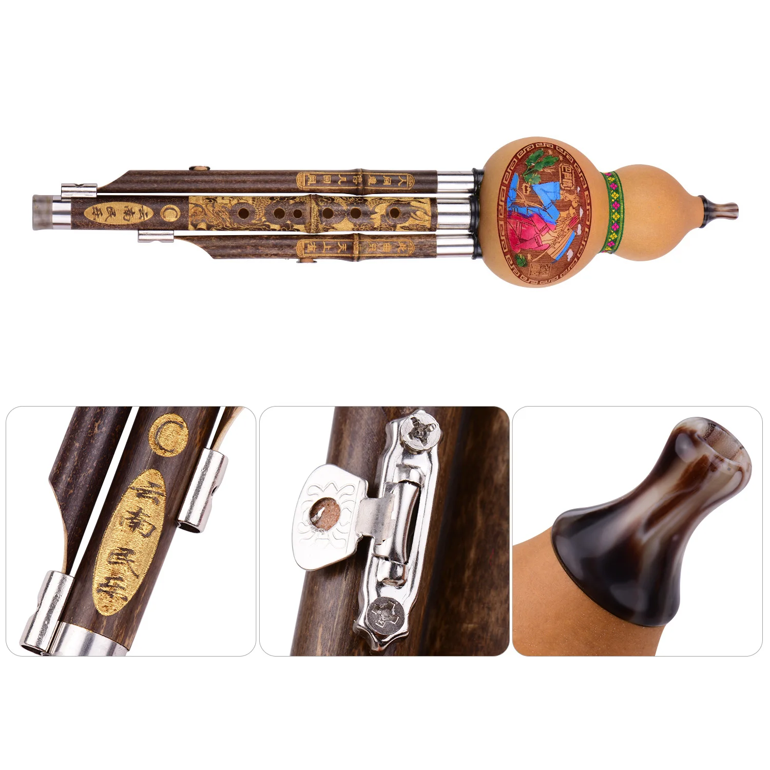3 тона C-Key Hulusi Тыква Cucurbit Flute Black Bamboo pipe Китайский традиционный инструмент с