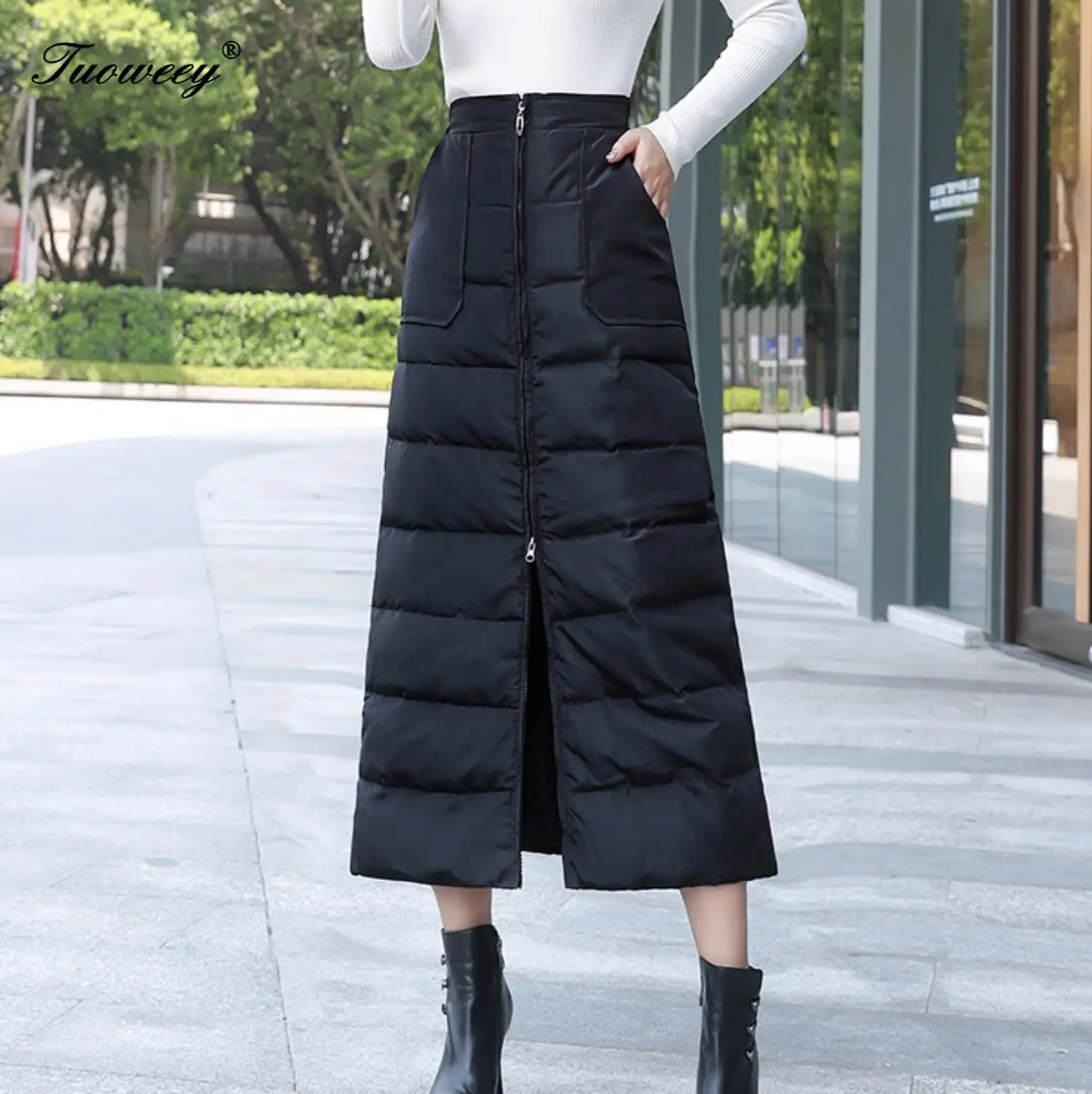 2020 зима осень мода Женская эластичная высокая талия черная Толстая теплая