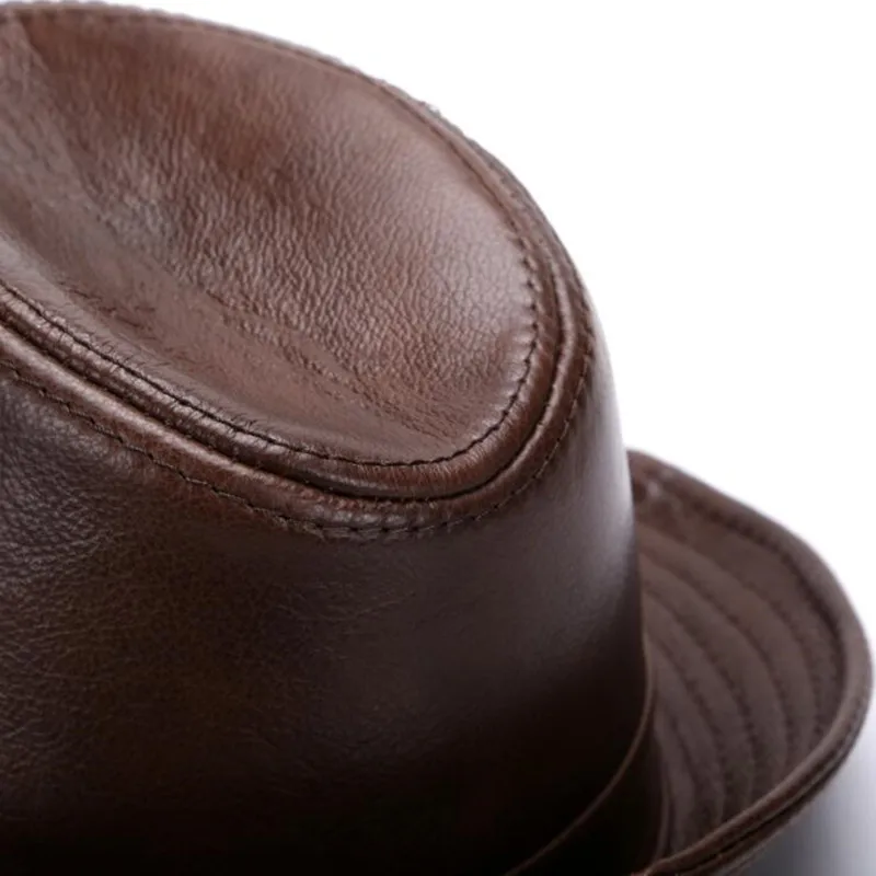 SHALUOTAOTAO Trend Genuine Leather Hat For Men Autumn Winter Fashion Quality Cowhide Fedoras Elegant Panama Sombrero Jazz Hats