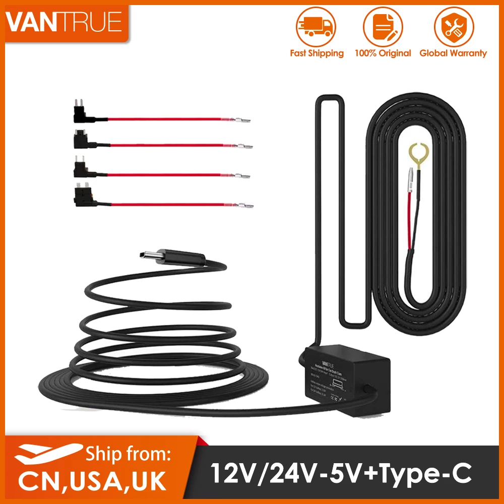 Комплект проводов Vantrue для видеорегистратора N4/T3/N2s с кабелем типа C и USB 12 В 24 в 5