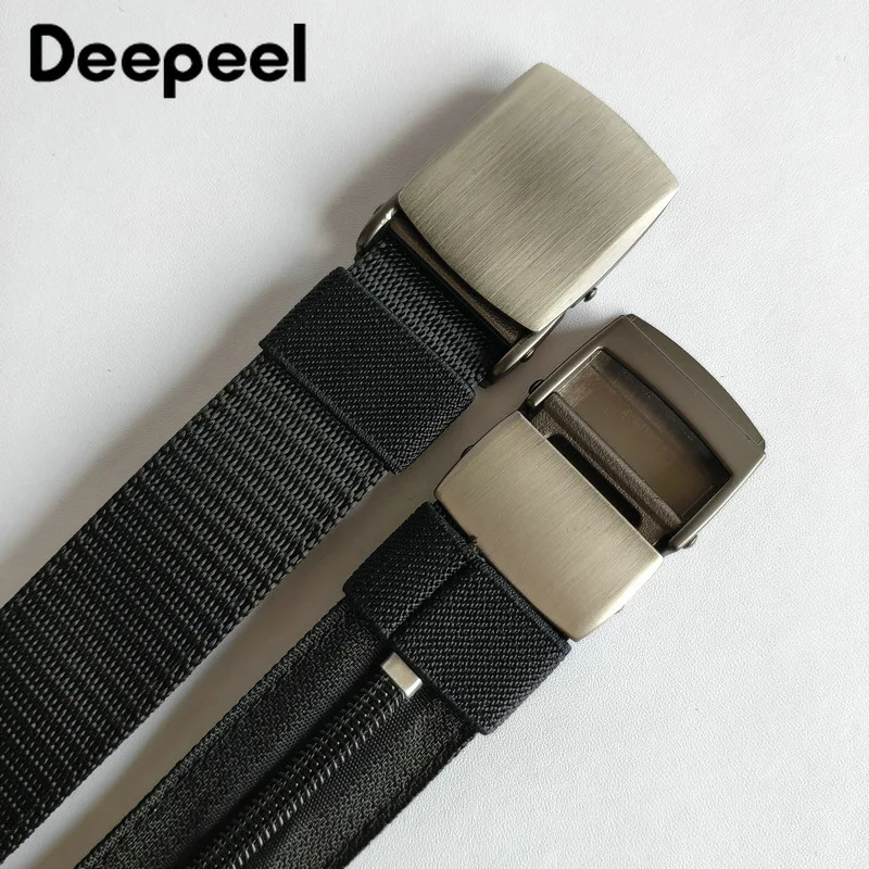

Deepeel 1pc3.2*125cm Alloy Smooth Buckle Nylon Zipper Designer Belt Novelty Can Put Money Tactics Belt for Men Match Jeans Pants