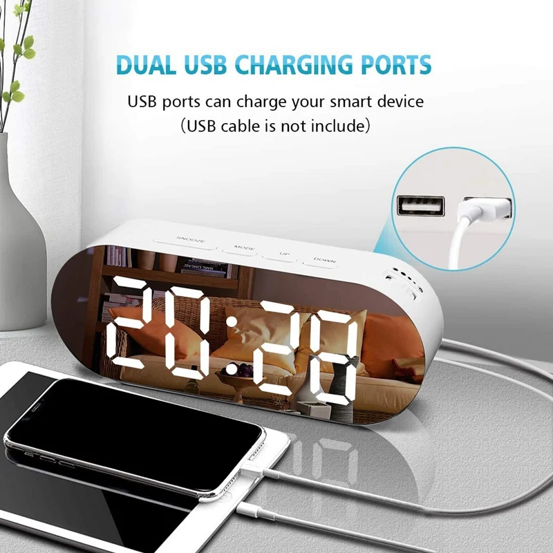 Цифровой светодиодный Будильник 12/24 часа в сутки Батарея USB Порты и разъёмы