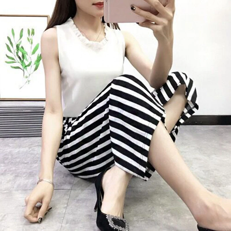 2020 новые модные женские широкие брюки с высокой талией повседневные летние