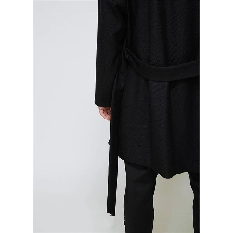 Осень-зима 2019 утепленный длинный черный кардиган шерстяное пальто куртка с