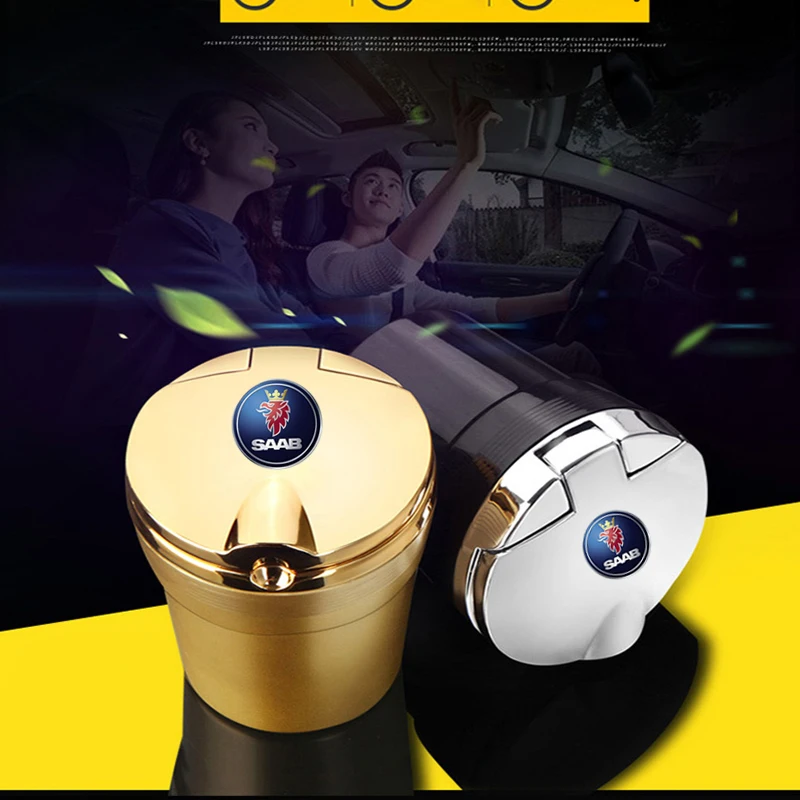 

Аксессуары автомобильная пепельница с синим светодиодным ночником, различные металлические стильные логотипы, подходящие для SAAB