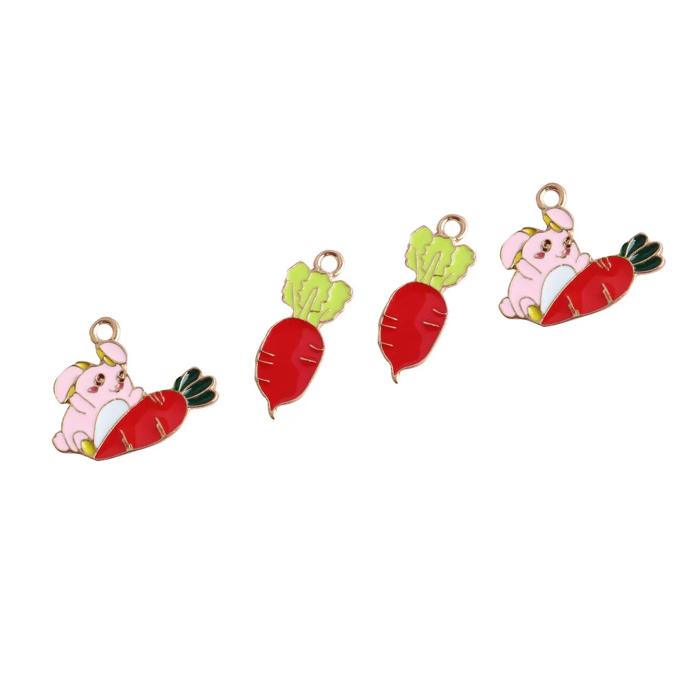 

26-29MM 40Pcs Glazing KC Alloy Rabbit Carrot Animal Earring Necklace Pendant Jewelry Charms Making Findings Fittings Accessories