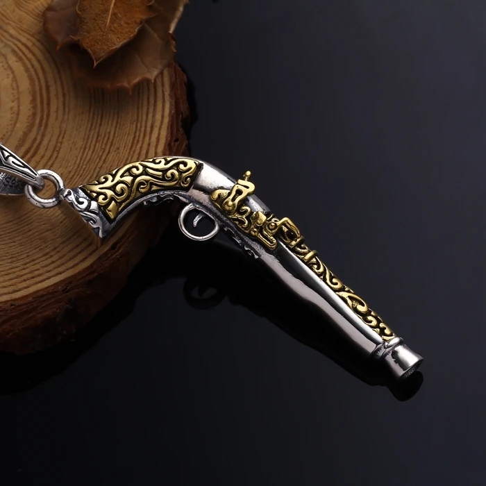 

S925 Sterling Silver British Western Pistol Jewelry Gun Charms Punk Pendants for Men&Women Thai Silver Necklace Chain Fine