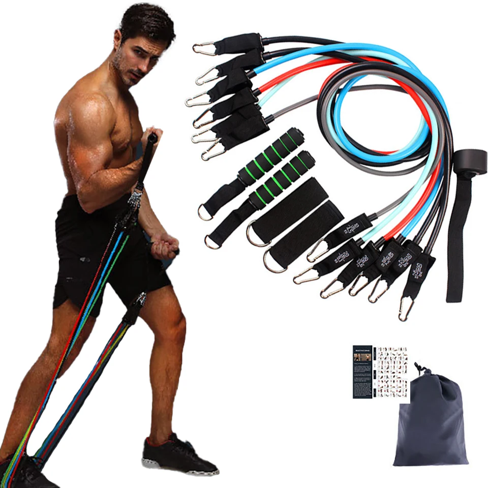 

Эспандеры GOBYGO 11 шт./компл. 200 фунтов, спортивное оборудование для фитнеса, шнур для йоги, принадлежности для бодибилдинга, формирования, сило...