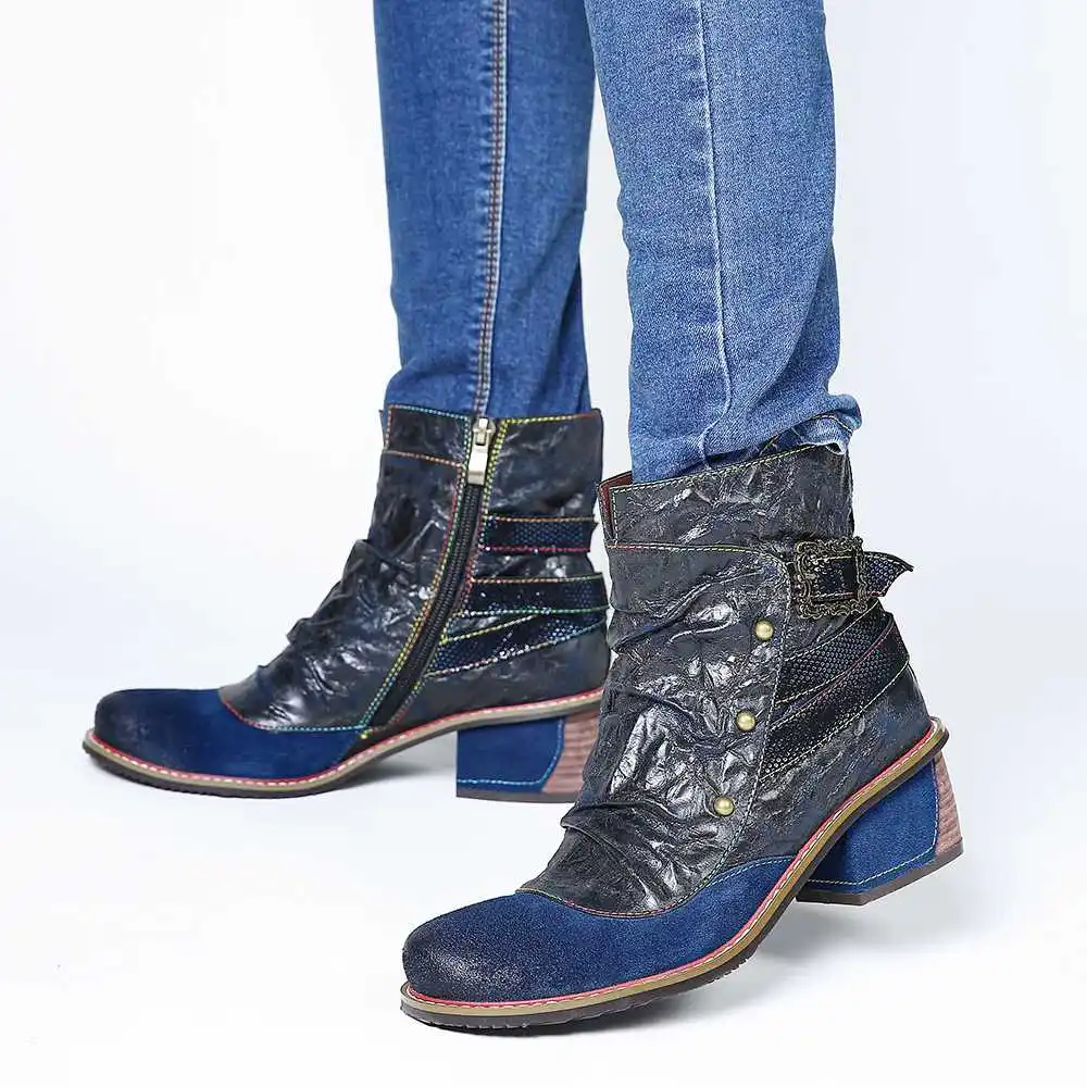 Женские ботинки SOCOFY из натуральной кожи с цветными вставками на молнии