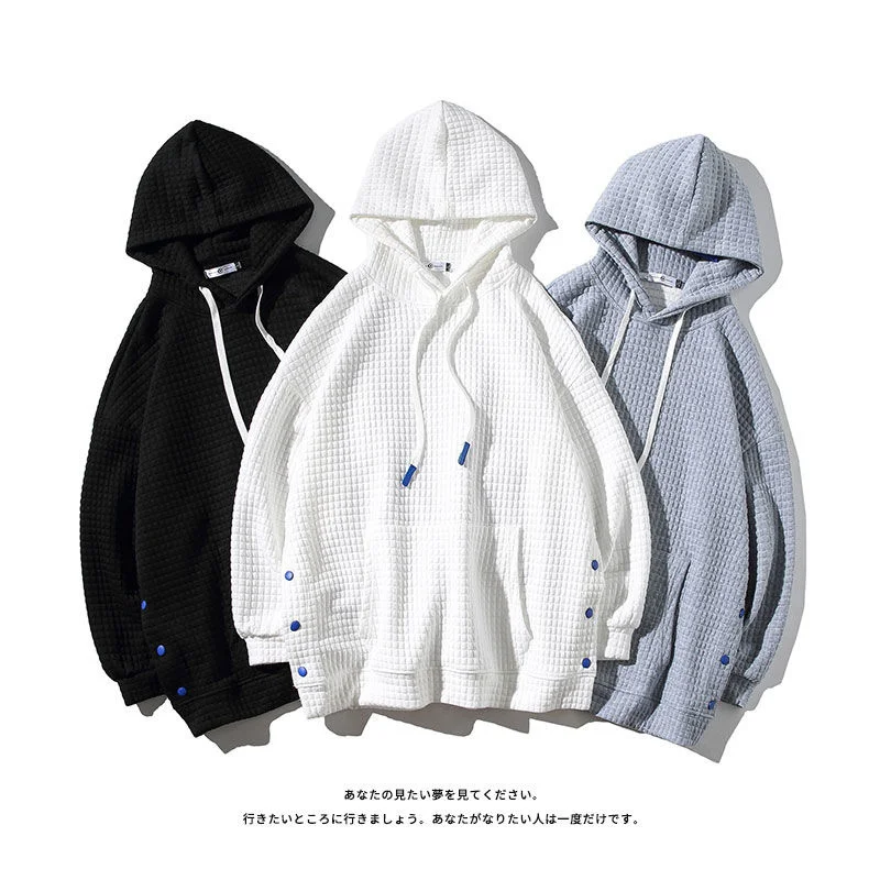 

Hoodies Sweatshirt For Men Casual Split Waffle Oversize Top Trend Loose Sports Long Sleeve Pullover Men's Clothing Autumn Winter