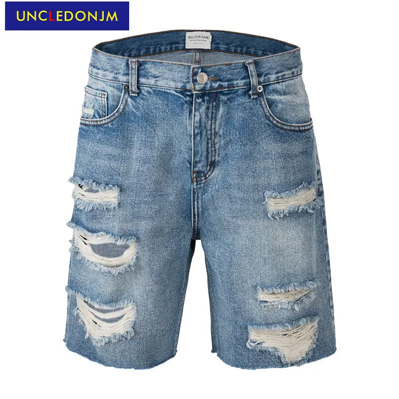 

UNCLEDONJM Distressed ripped jeans men designer jeans for men streetwear men Knee Length jean shorts kpop clothes 9193