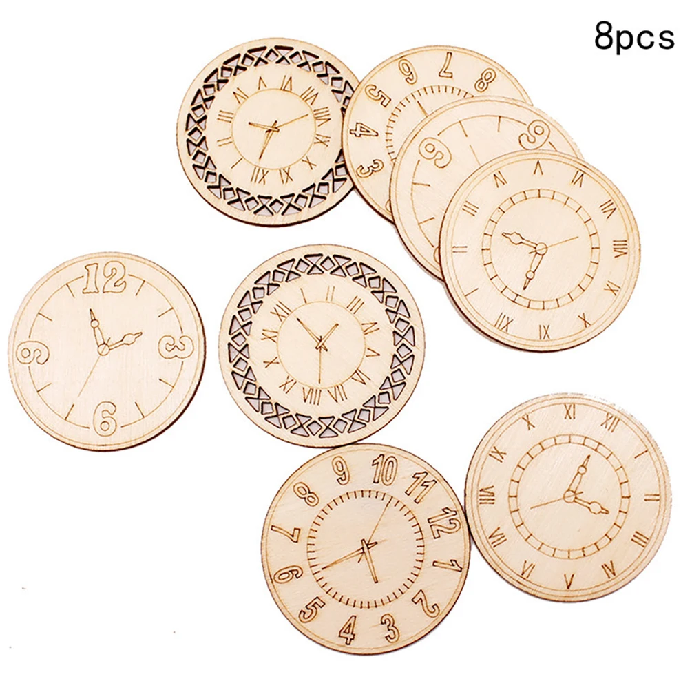 

8pcs 45mm Mixed Round Clock Pattern Wood DIY Handmade Wood Crafts for Art Scrapbooking Wooden Ornaments Home Decoration