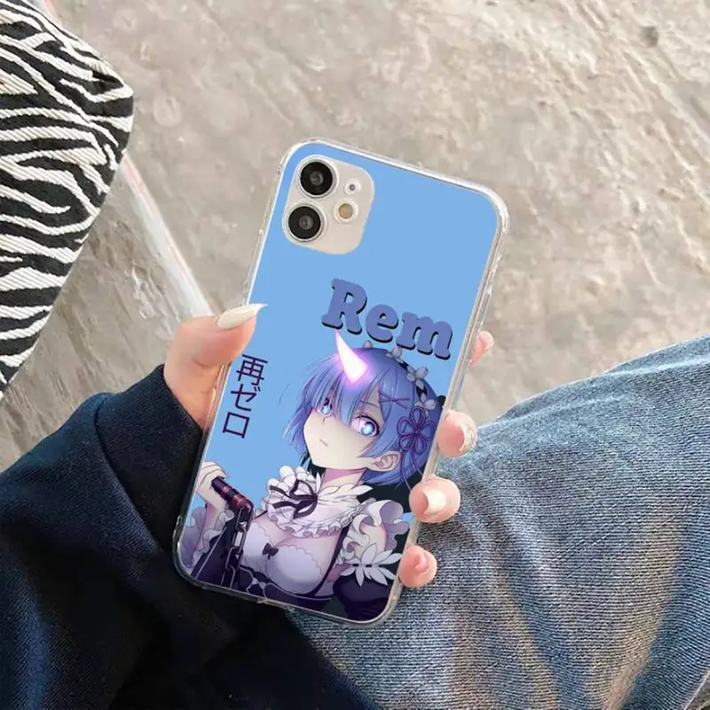 

Anime Re Zero Rem Phone Case Transparent for iPhone 11 12 mini pro XS MAX 8 7 6 6S Plus X 5S SE 2020 XR