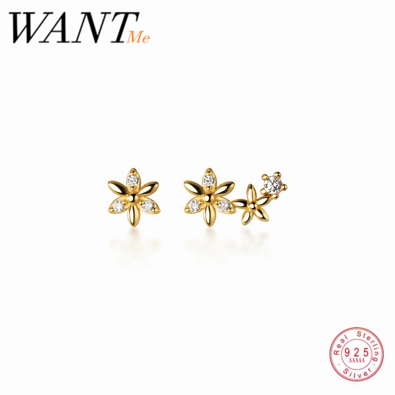Женские маленькие серьги гвоздики WANTME корейские из серебра 100% пробы с маленьким