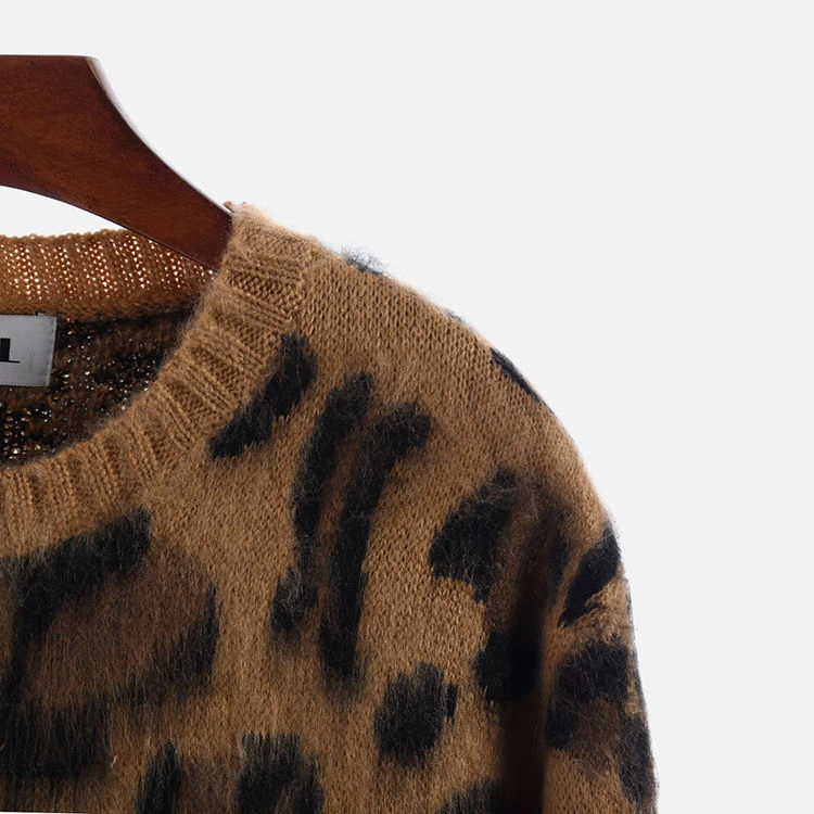 Кашемировый свитер с леопардовым принтом Женский пуловер мохер корейский