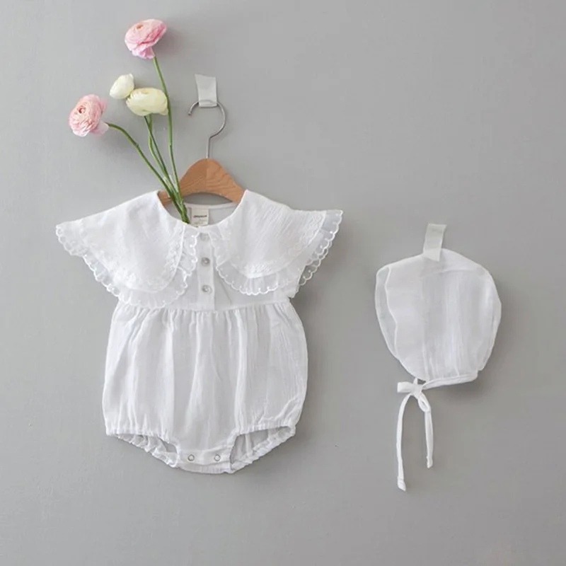 

Newborn Baby Girl Clothes Lace Collar Toddler Baby Romper Princess Girl Sunsuit Handwork Cotton Infant Baby Jumpsuit With Hat
