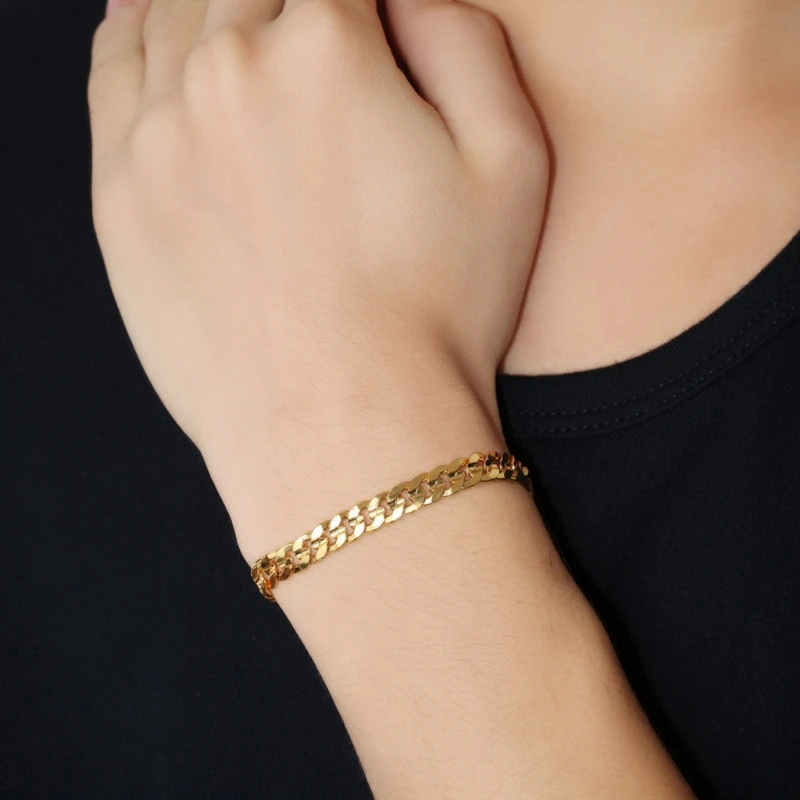 

Gold Stainless Steel Bracelet 6mm Width Curb Chain Link Bracelet Fashion Jewelry 45BC