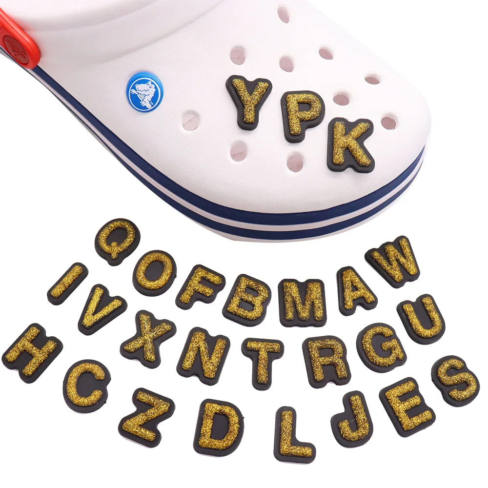 

1PCS Shiny Golden Letters A-Z Alphabet Shoes Charms Accessories Buckle Clog Shoe Decorations DIY Wristbands Croc Jibz Kids Gift