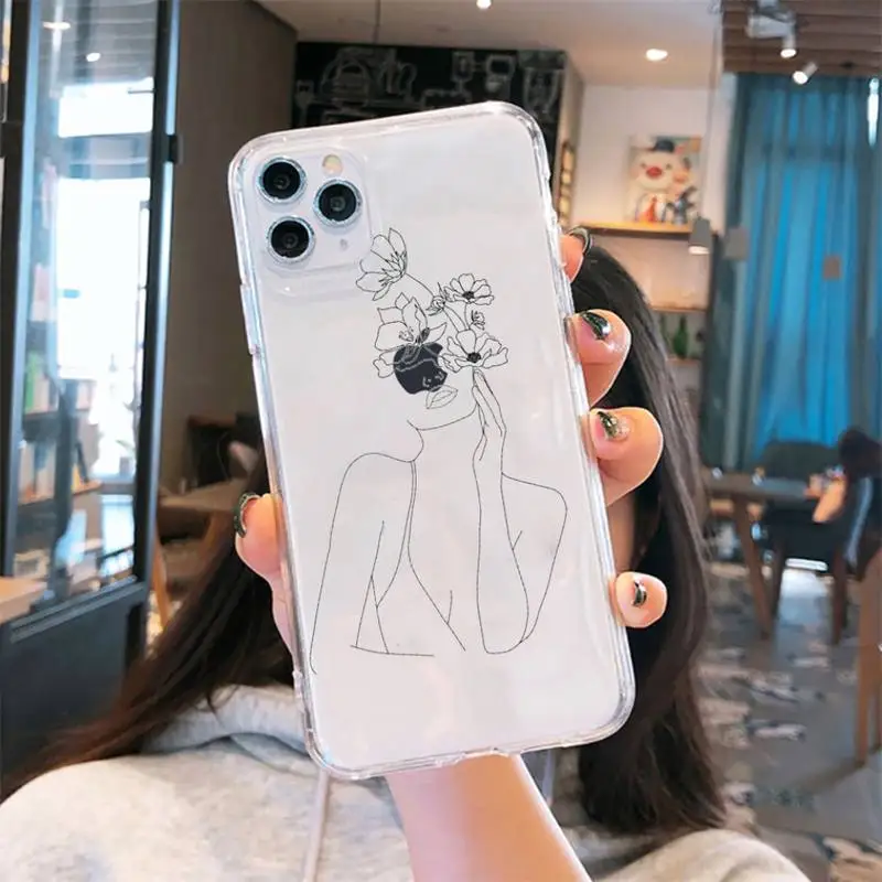 

Funny Abstract Art Lines Phone Case Transparent soft For iphone 5 6 7 8 11 12 s c se plus mini x xs xr pro max cover shell