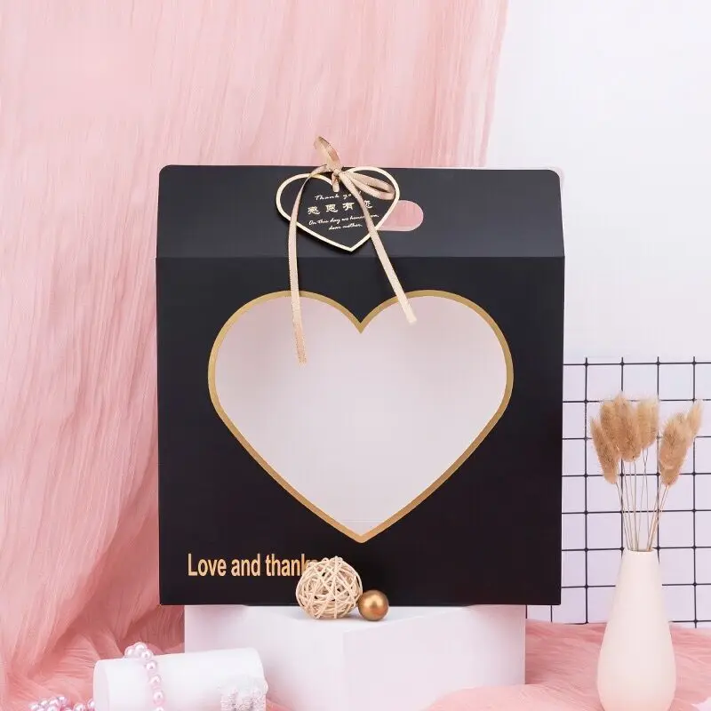 Portable Flower Boxes Handy Gift Bag Kraft Handbag Box Packaging For DIY Wrapping Transparent Heart Shape Party | Дом и сад