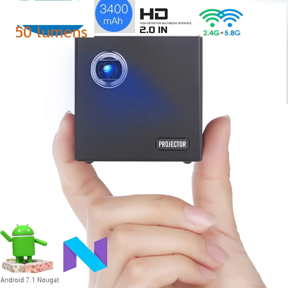 Карманный мини проектор C80 DLP портативный 2 4G 5G Wifi B4.0 android 7.1.2 в 1 Гб 16 50