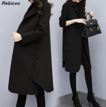 

2019 new women's winter wear loose large size long woolen coat female a word woolen coat