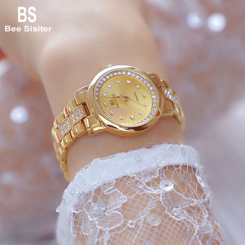 

Bee Sister Luxutry Watch Full Rhinestones Wave Hardlex Arc-dial Daily Waterproof Ladies Fashion Simple Quartz Wristwatch FA1592