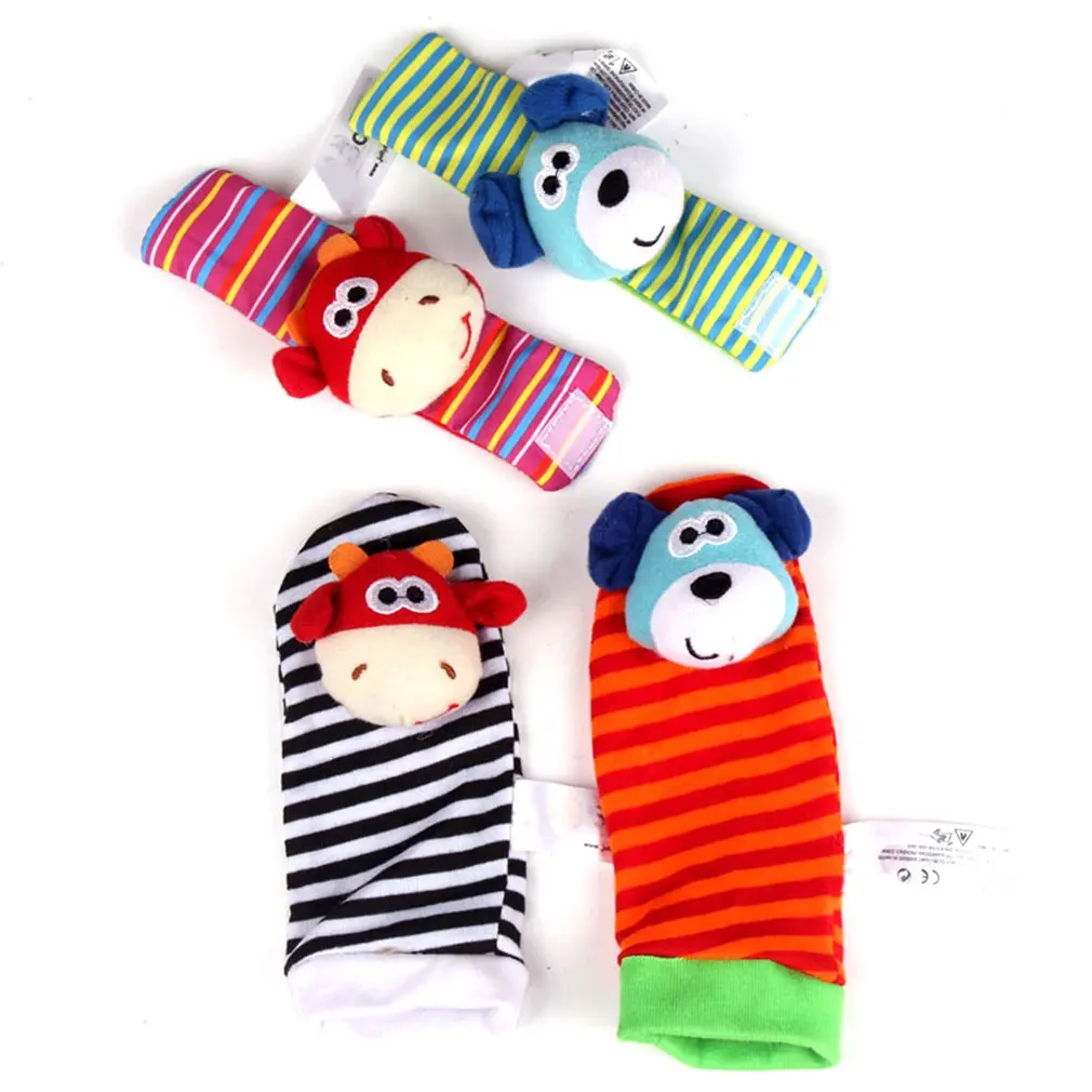 Calf socks straps Детские наручные носки в полоску, детские часы с изображениями животных, пояс с маленькими погремушками, носочки для ног, детские тканевые игрушки для новорожденных - Цвет: Calf socks straps