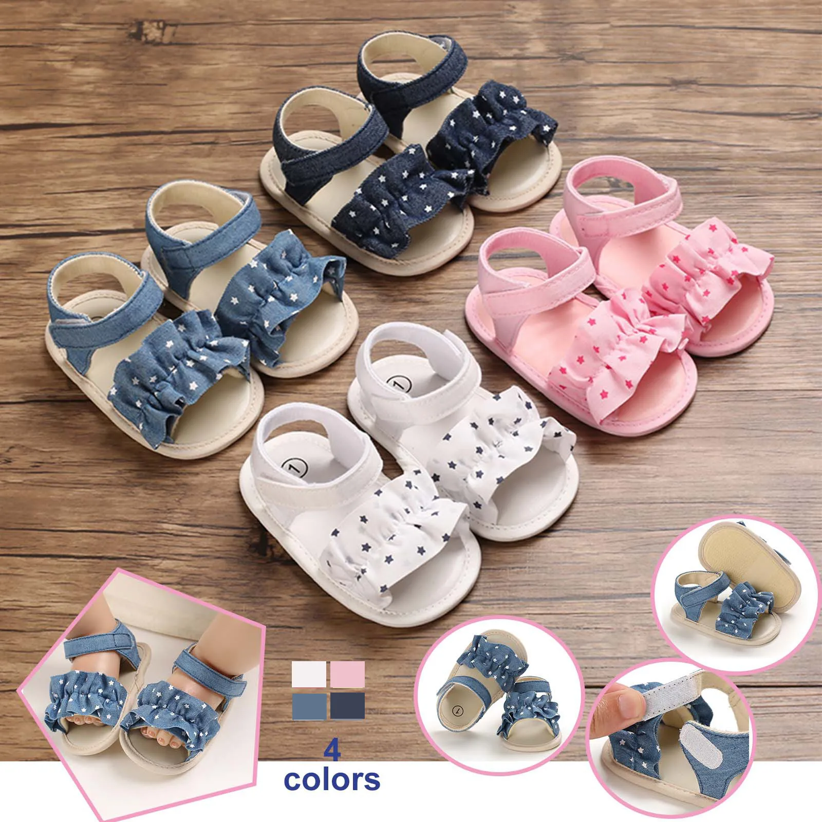 

0-15 месяцев Детские сандалии для девочек сандалии звезд милые летние сандалии на плоской подошве детские туфли для принцессы, для тех, кто то...