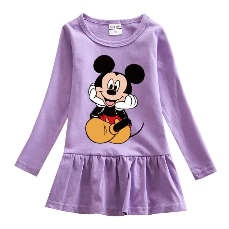 Новинка; весеннее хлопковое платье с вышивкой; модное милое платье принцессы с рисунком Минни Маус для маленьких девочек; круглый воротник
