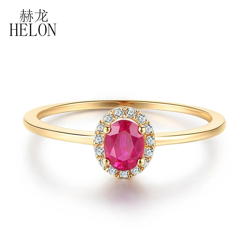 HELON однотонное 14K желтое золото AU585 безупречные овальные 4 5x3 5 мм 0.4ct рубин и