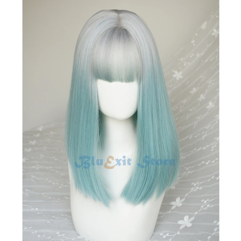 Постепенный серый зеленый Харадзюку Лолита парик для женщин Серебряные длинные