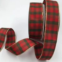 25yards 38mm wired edge red green buffalo plaid ribbon with gold edge for birthday decoration chirstmas gift diy wrapping 1 12