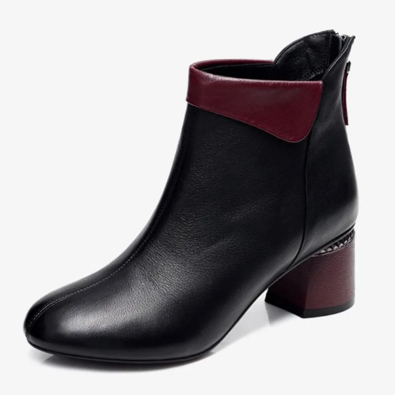 Женские ботильоны большого размера осенние кожаные короткие ботинки с круглым