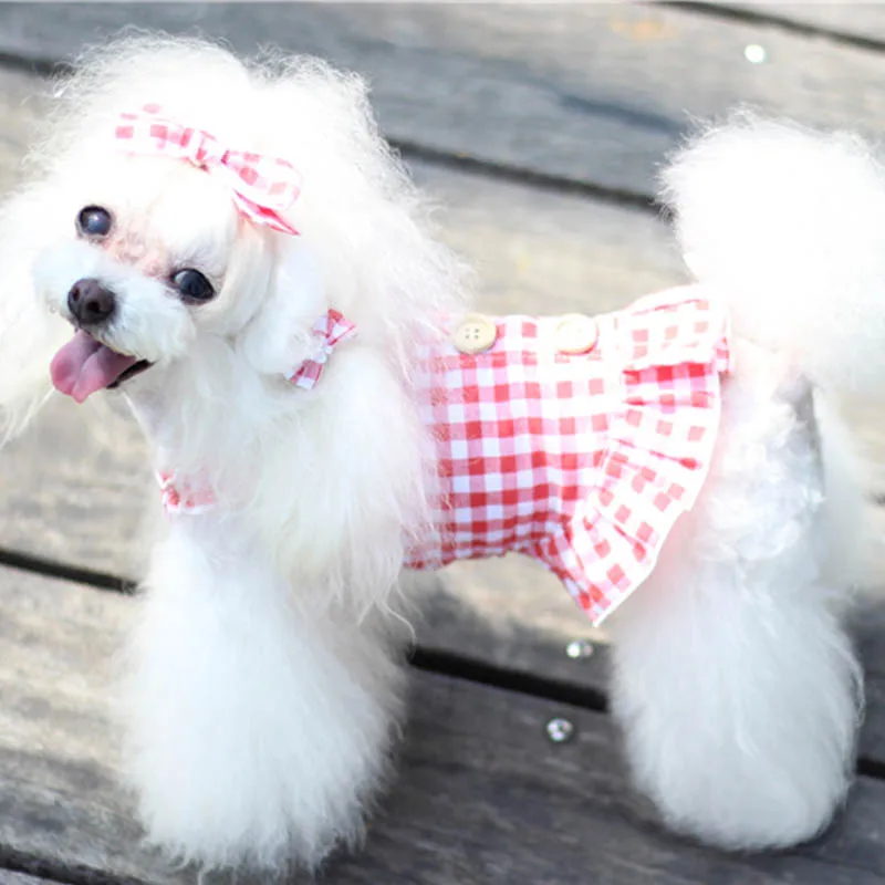 Клетчатое платье для собак Одежда щенков маленьких средних чихуахуа костюм Shih Tzu