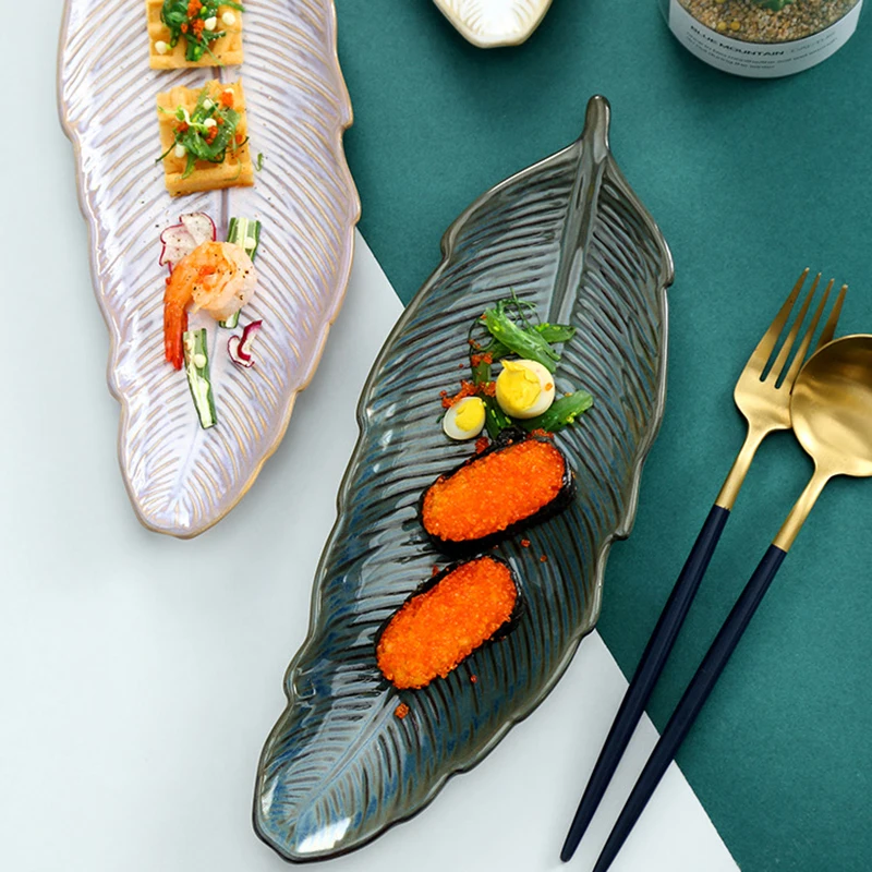 Креативная керамическая тарелка в форме листа плитка для суши десертная торта