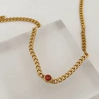 zj hot sale 2021 316l stainless steel street style red cubic zirconia cuban chain chokers necklaces fashion jewelry wholesale