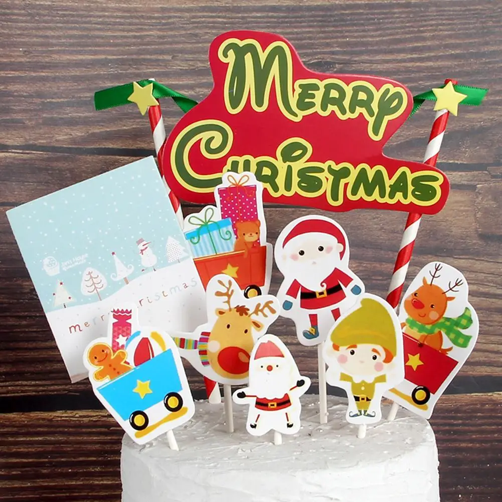 Рождественский прочный мультяшный Снеговик Лось дерево торт Топпер комплект на