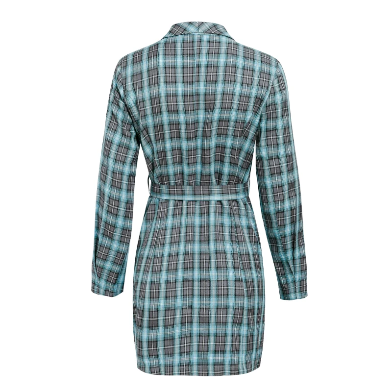 Новинка 2019 Осеннее офисное женское двубортное клетчатое платье-блейзер в клетку