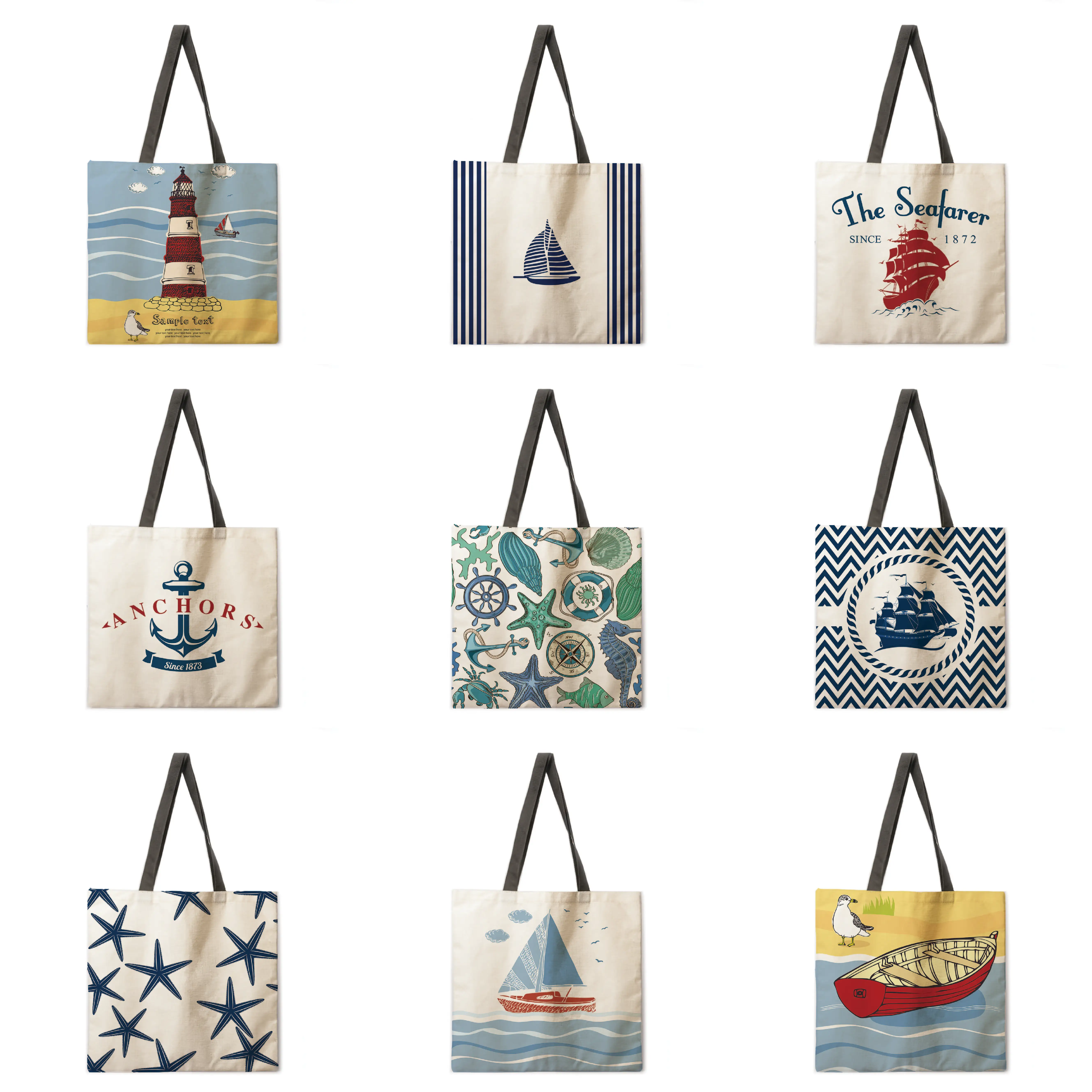 

Beach theme tote bag Shoulder bag Linen fabric casual tote bag Foldable shopping bag Reusable beach bag