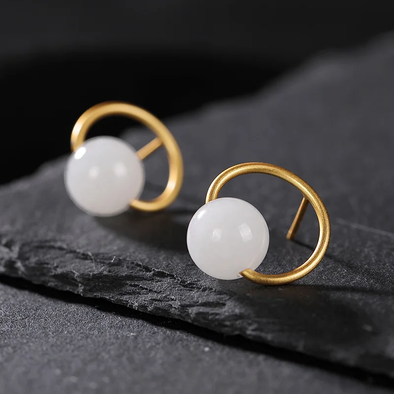 Женские серьги-гвоздики из серебра 100% пробы с натуральным камнем | Украшения и